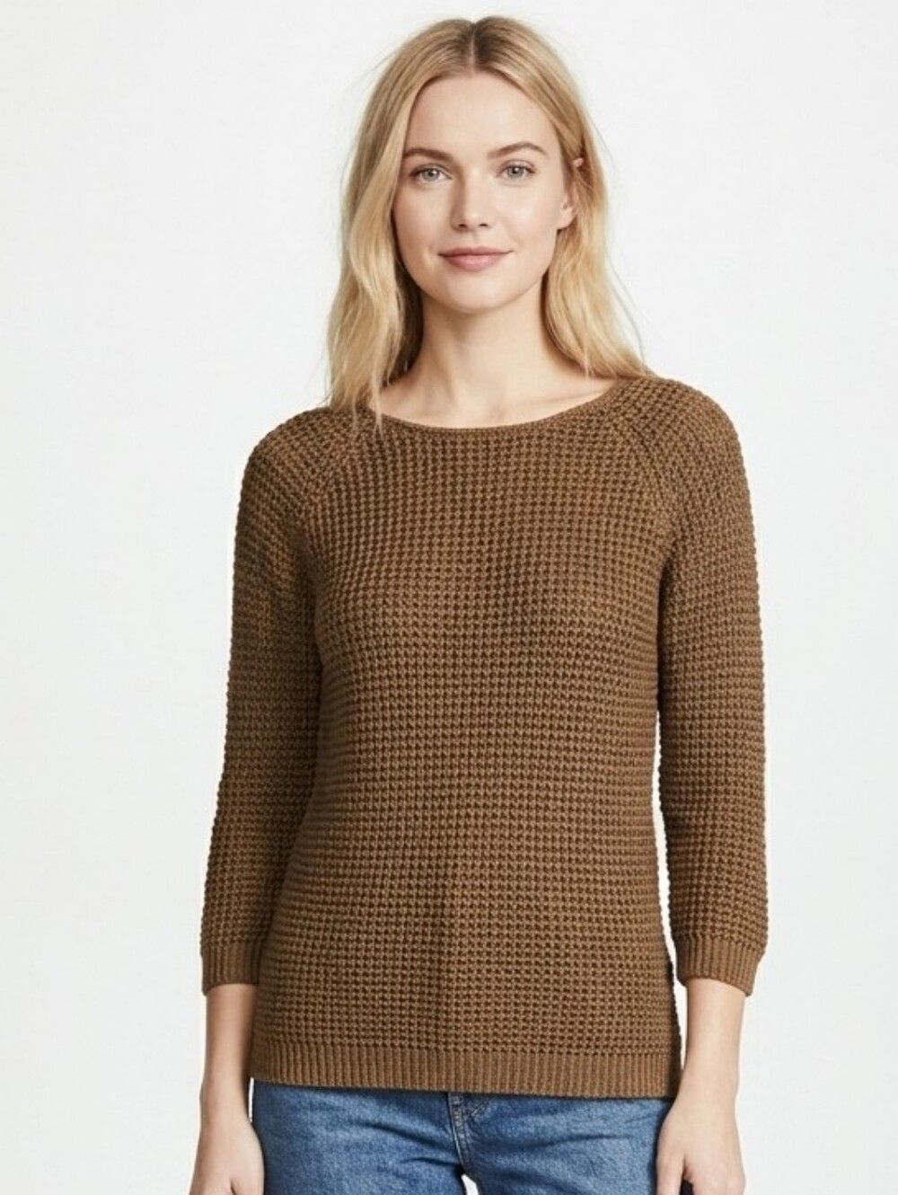 Coincidence & Chance Brown Waffle Knit Boatneck Pullover Sweater Size Small EUC